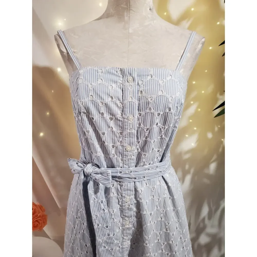 Banana Republic Eyelet Striped Button Tie Waist Convertible Sundress Size 6